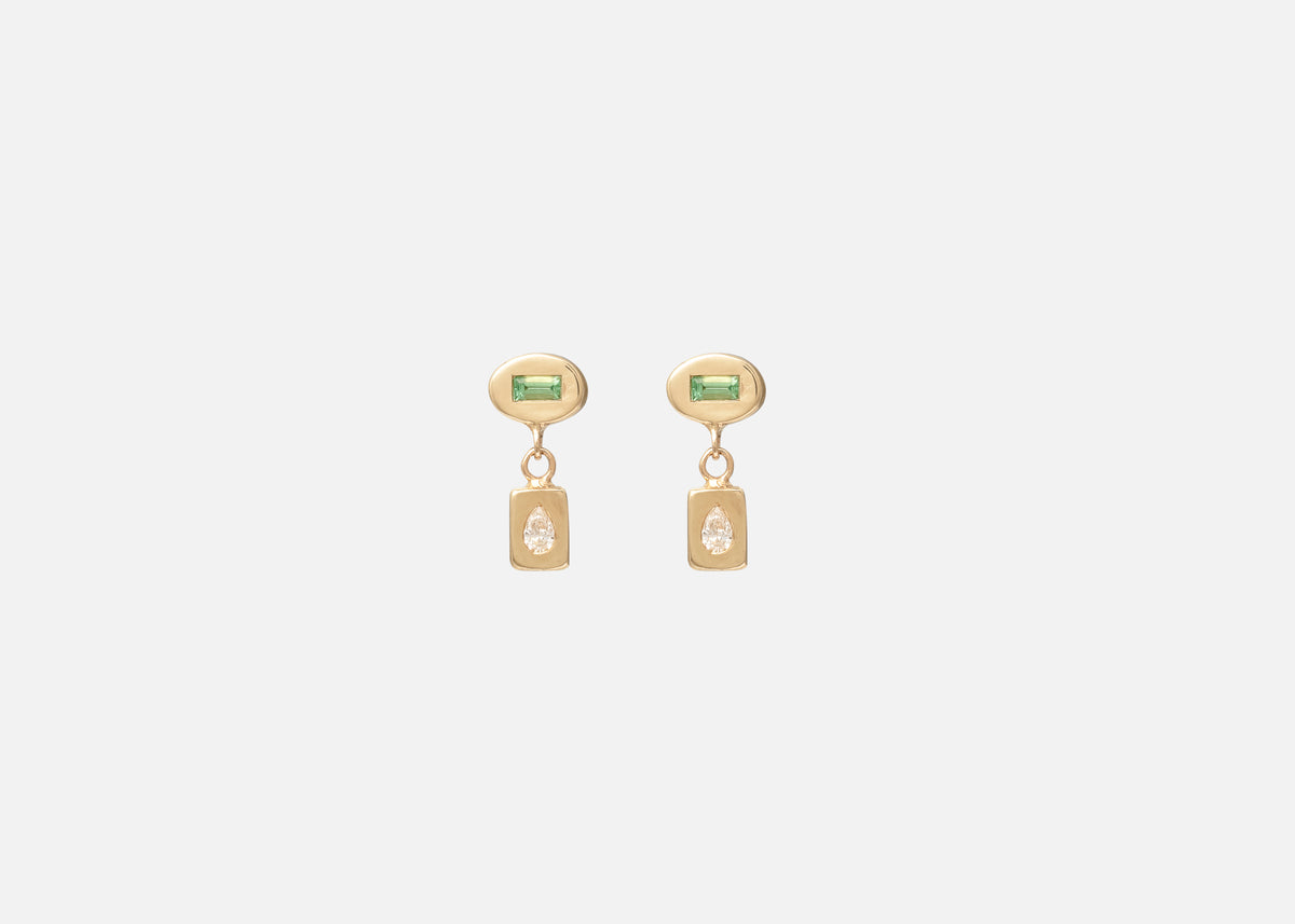 Green Tourmaline and Diamond Pictura Drop Earring II