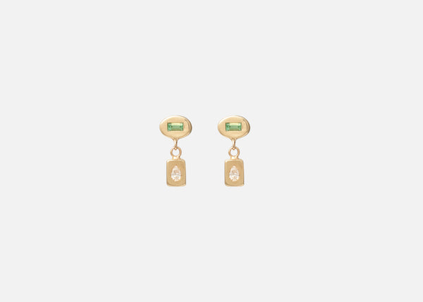 Green Tourmaline and Diamond Pictura Drop Earring II