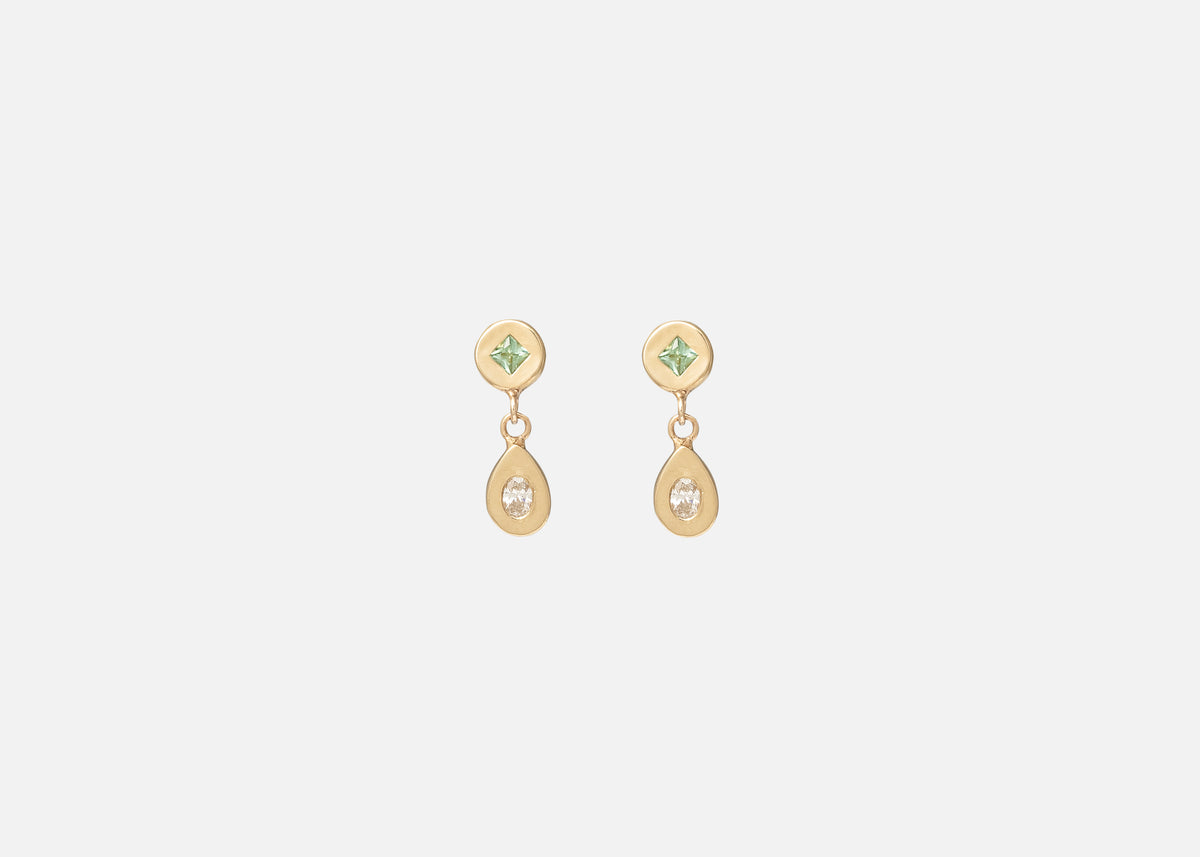 Green Tourmaline and Diamond Pictura Drop Earring I
