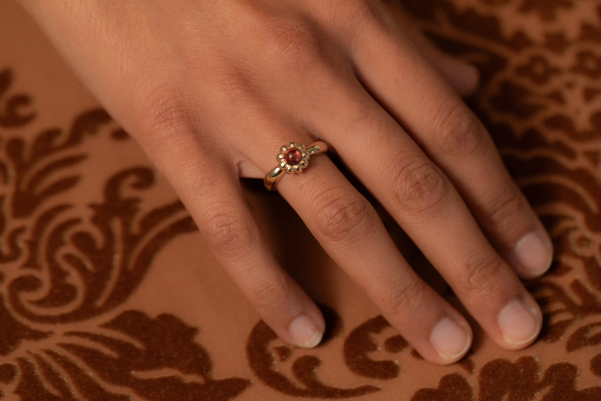 Green Tourmaline Round Flora Ring