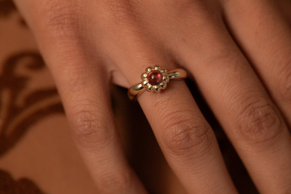 Rhodolite Garnet Round Flora Ring