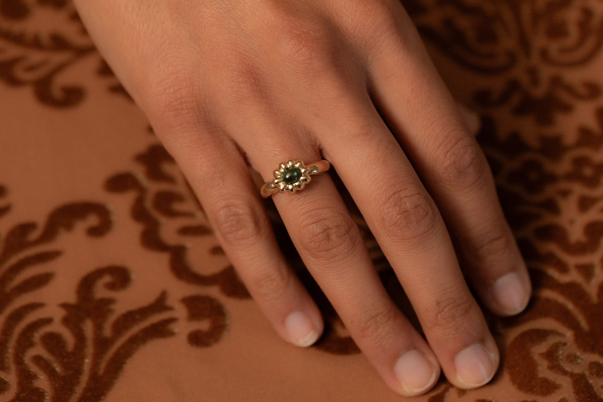 Green Tourmaline Oval Flora Ring