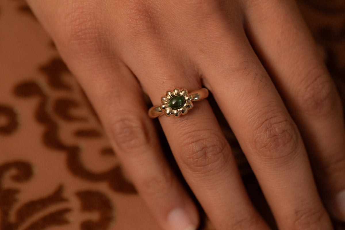 Green Tourmaline Oval Flora Ring