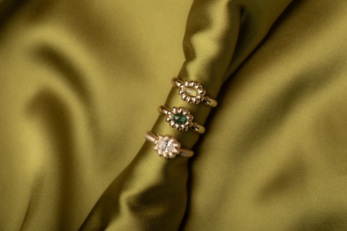 Green Tourmaline Oval Flora Ring