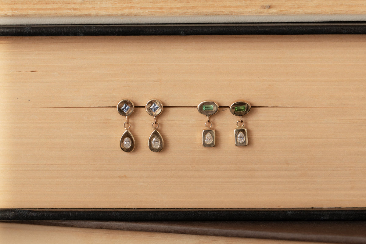Green Tourmaline and Diamond Pictura Drop Earring II