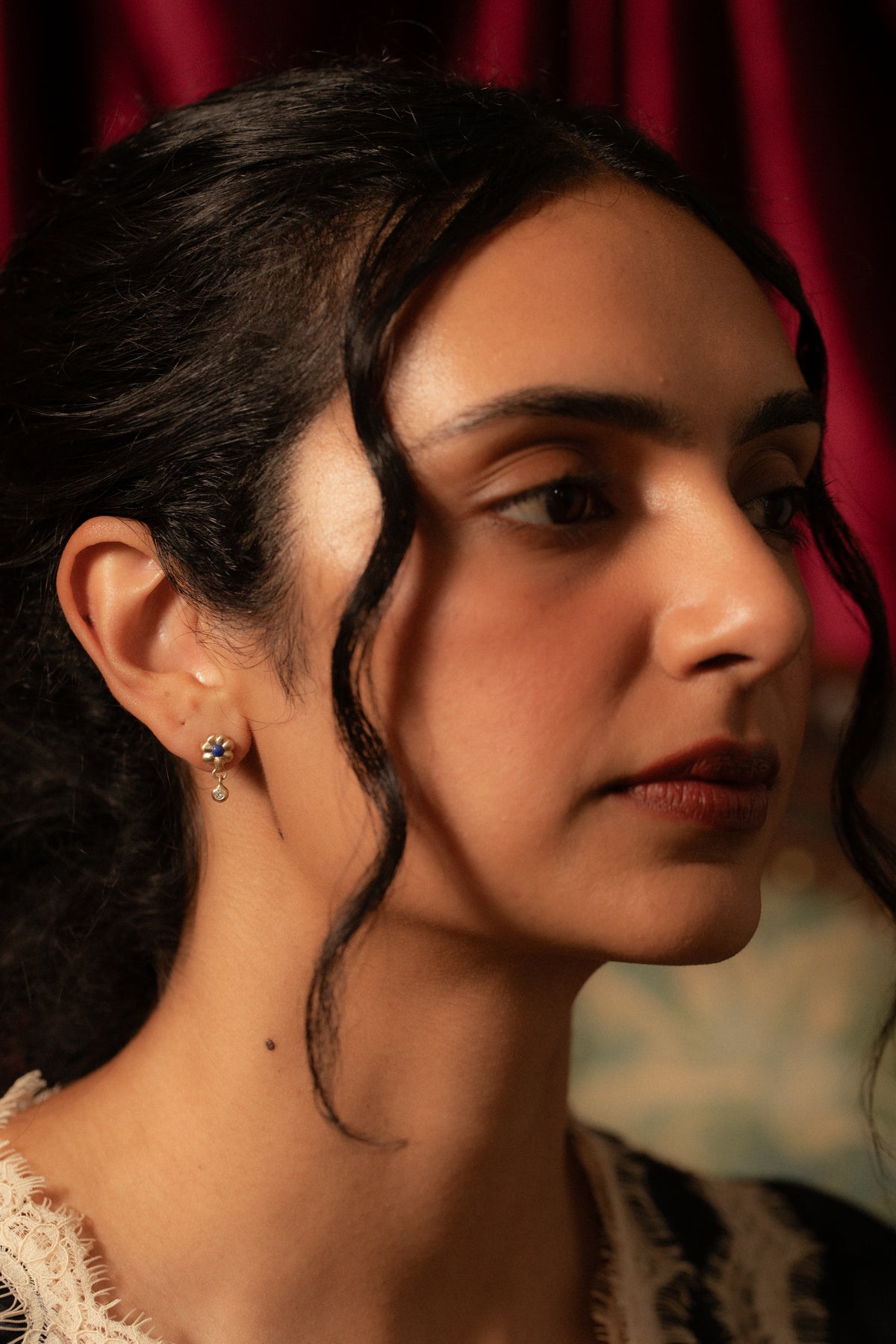 Garnet and Diamond Flora Earring