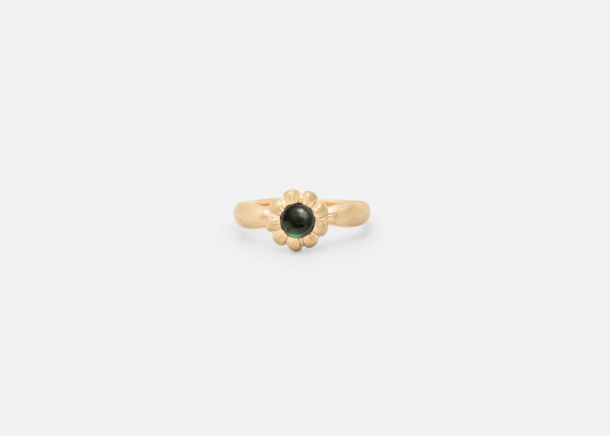 Green Tourmaline Round Flora Ring