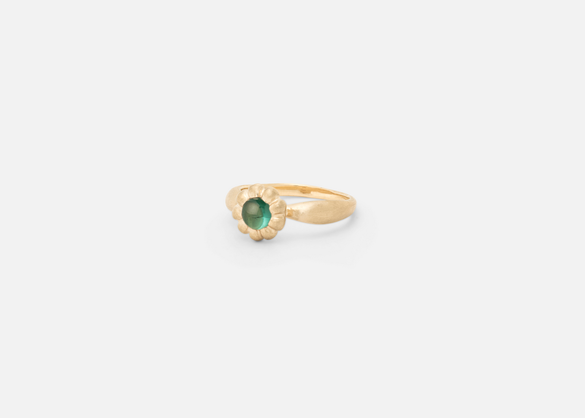 Green Tourmaline Round Flora Ring